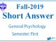 Very Short Questions Fall 2019
